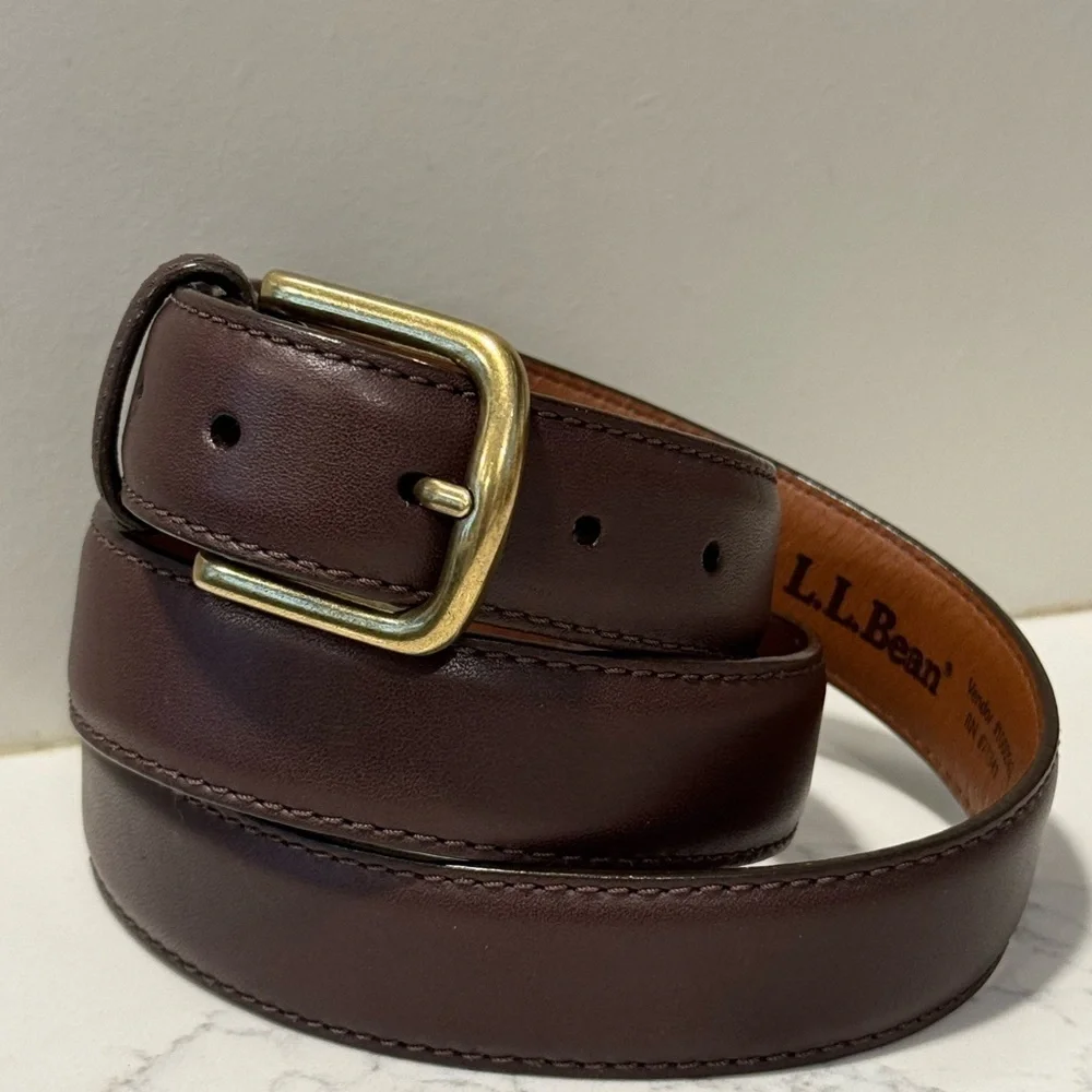 L.L Bean Men's Chino Brown Leather Belt